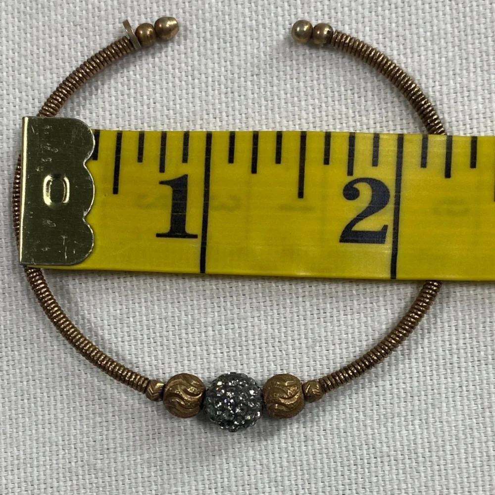 Vintage Dyadema Cuff Bracelet 925 Gold Italy Rhinestone Ball Coils Ribbed Signed